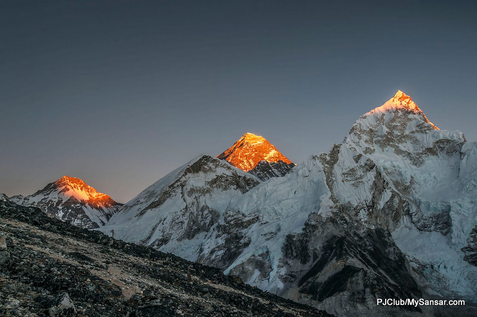 Sagarmatha, known to the world as Mt. Everest, the world’s highest mountain basks in the morning glory.  Photo: Birendra Bajracharya 