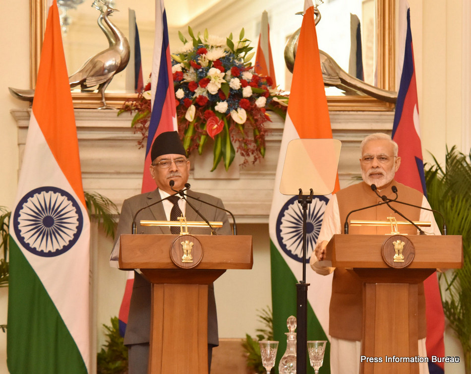The Prime Minister, Shri Narendra Modi delivering his statement to media, in the joint media briefing with the Prime Minister of Nepal, Mr. Pushpa Kamal Dahal, at Hyderabad House, in New Delhi on September 16, 2016.