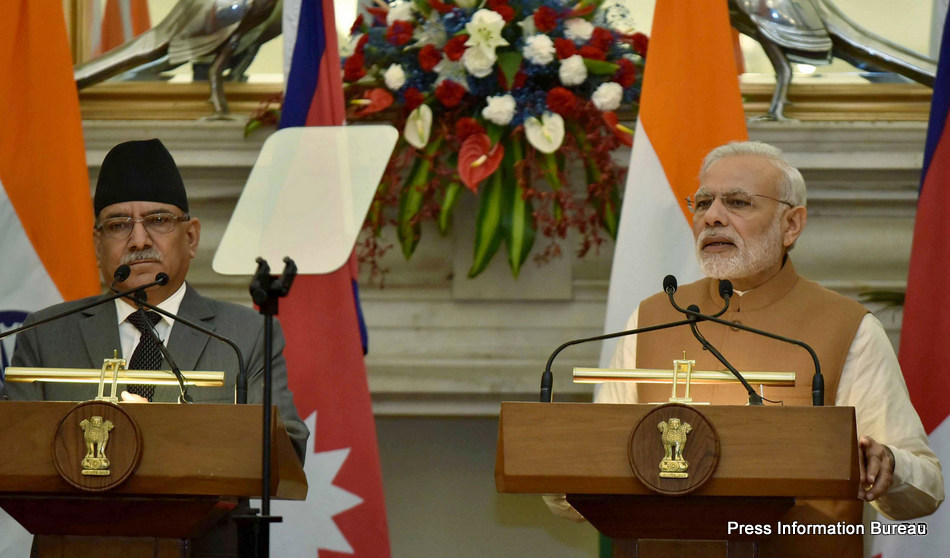 The Prime Minister, Shri Narendra Modi delivering his statement to media, in the joint media briefing with the Prime Minister of Nepal, Mr. Pushpa Kamal Dahal, at Hyderabad House, in New Delhi on September 16, 2016.